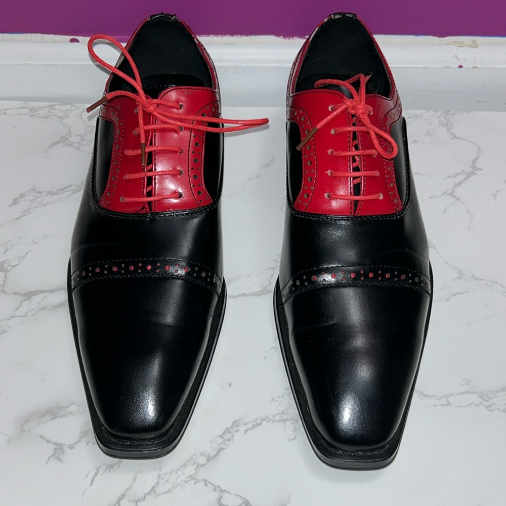 MENS Antonio Cerrelli Red and Black Formal Shoes - Picture 3 of 14